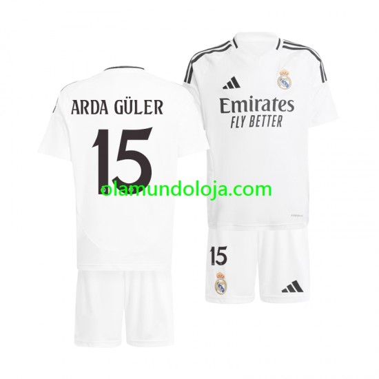 Camisola Real Madrid Arda Guler 15 Criança Equipamento Primeiro 2024-2025 Manga Curta